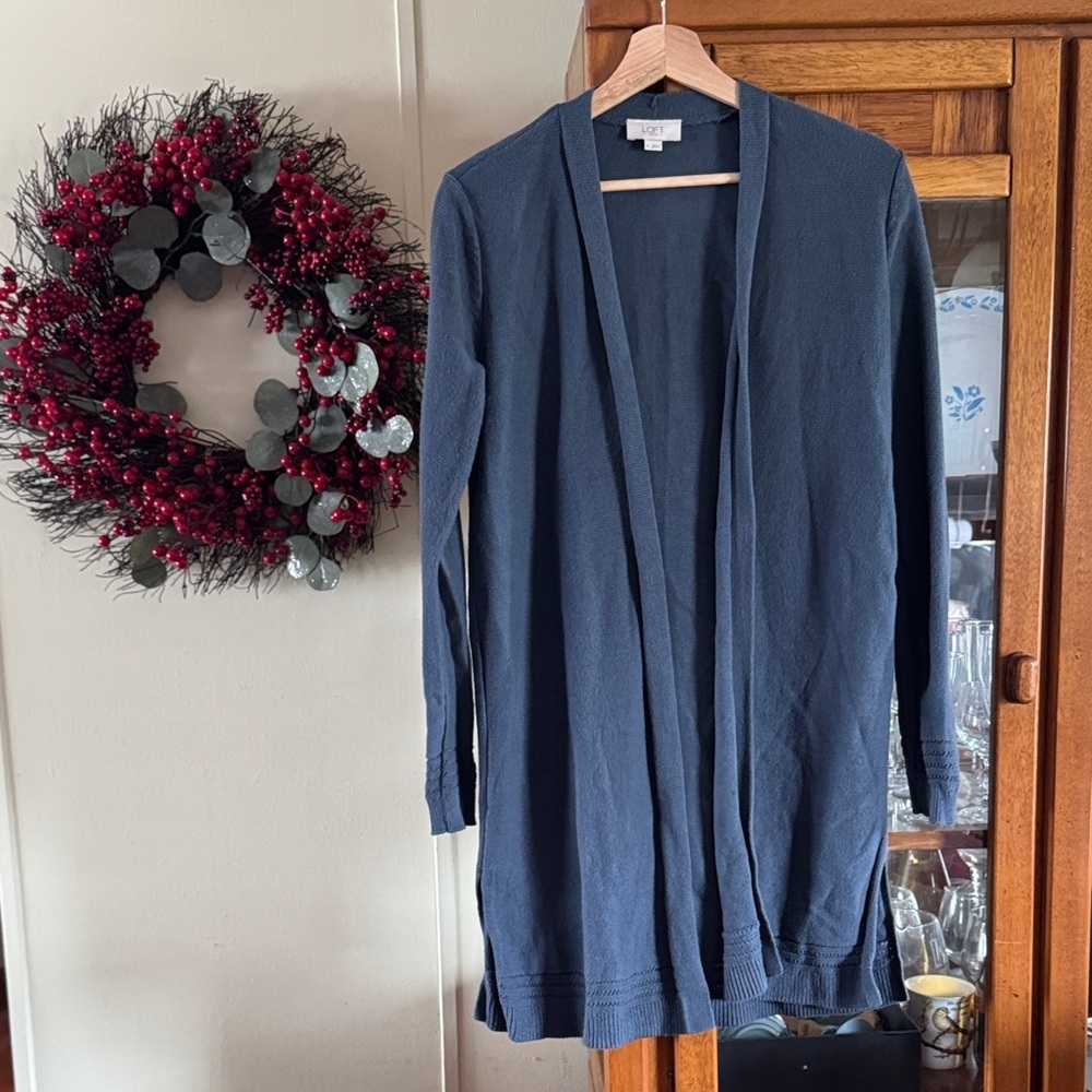 LOFT Blue Open Front Cardigan